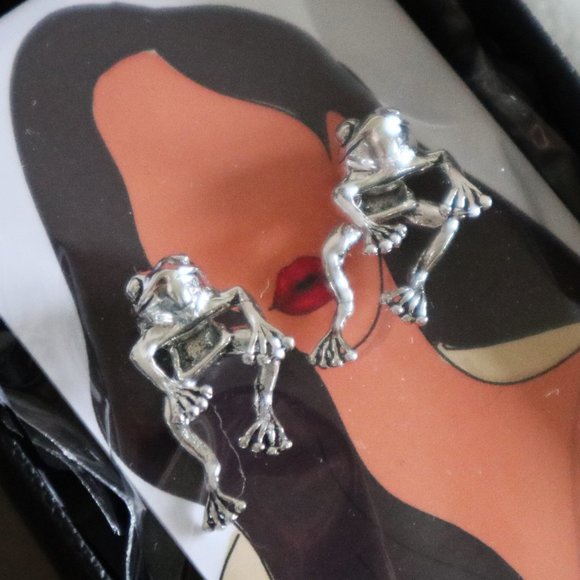 Silver Shadeth Sterling Silver Frog Front Back Earrings NWT - Picture 2 of 5